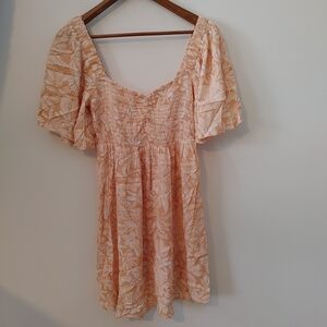 NWT Roxy Golden Dawn Mini Dress Floral Peach Smocked Bodice Viscose Size XS